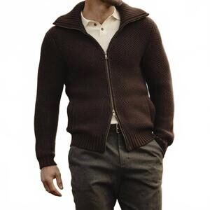 NEW THE NORMAL BRAND waffle sweater jacket in brown